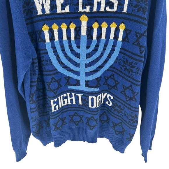 Roebuck Co Sweater Mens 2XL Blue Hanukkah We Last Eight Days Ugly Holiday NEW - Picture 6 of 13